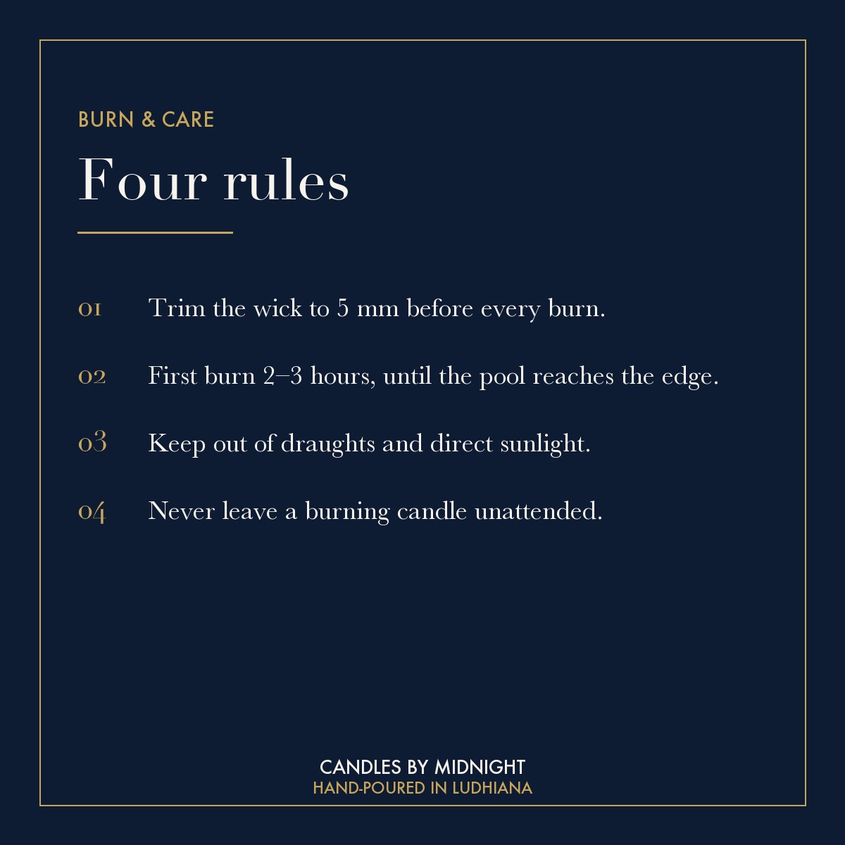 CBM info card — burn and care instructions