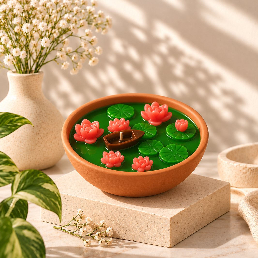 Lotus Pond — Soy Wax Urli Candle for Wedding Favours
