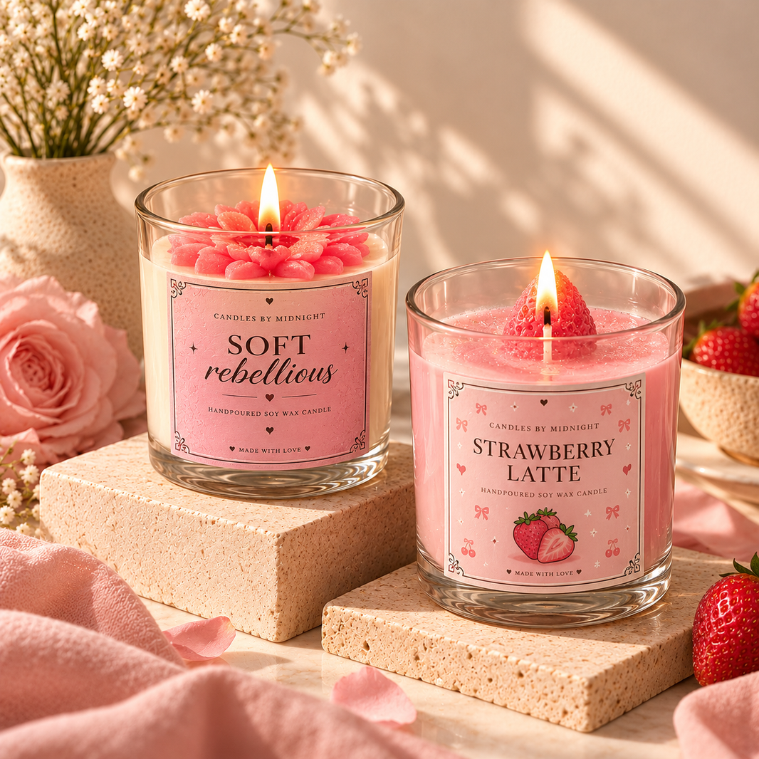 Soft Rebellion & Strawberry Latte Candle Combo – Smoky Rose + Strawberry Milk Gift Set of 2