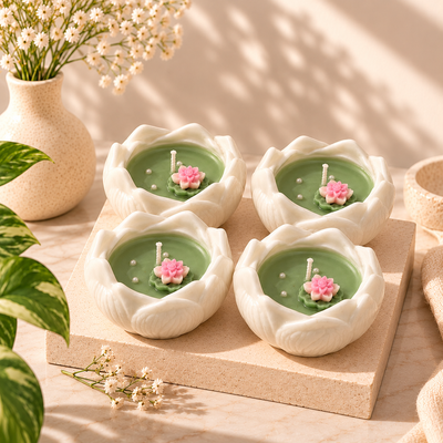 Lotus Bloom Ceramic Candle - Pack of 4
