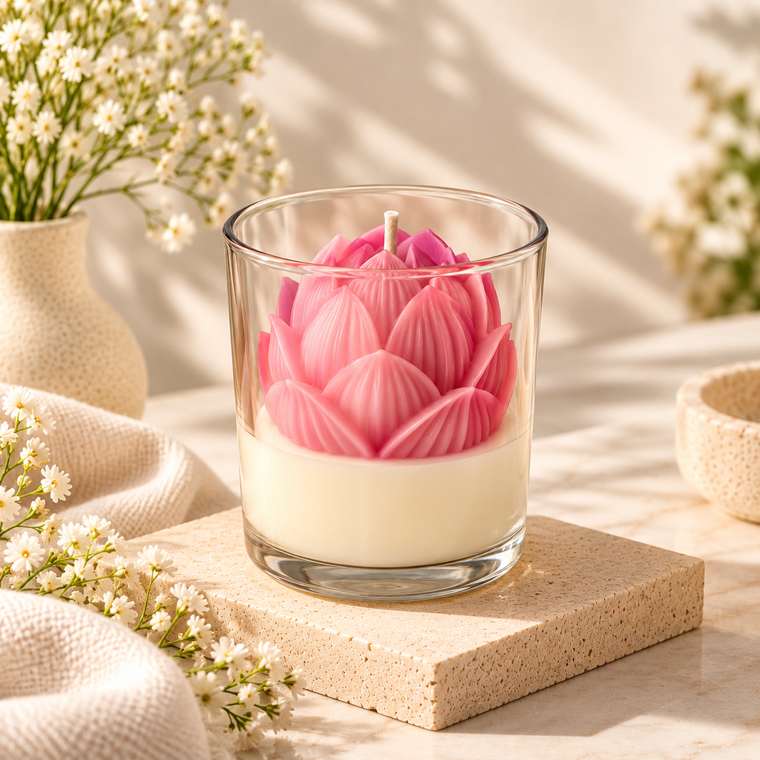 Lotus Candle Jar — Soy Wax Urli Candle for Housewarming Gifts