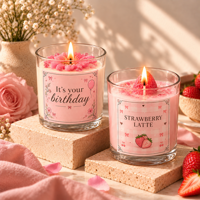 It's Your Birthday & Strawberry Latte Candle Combo – Vanilla Cake + Strawberry Milk Gift Set of 2