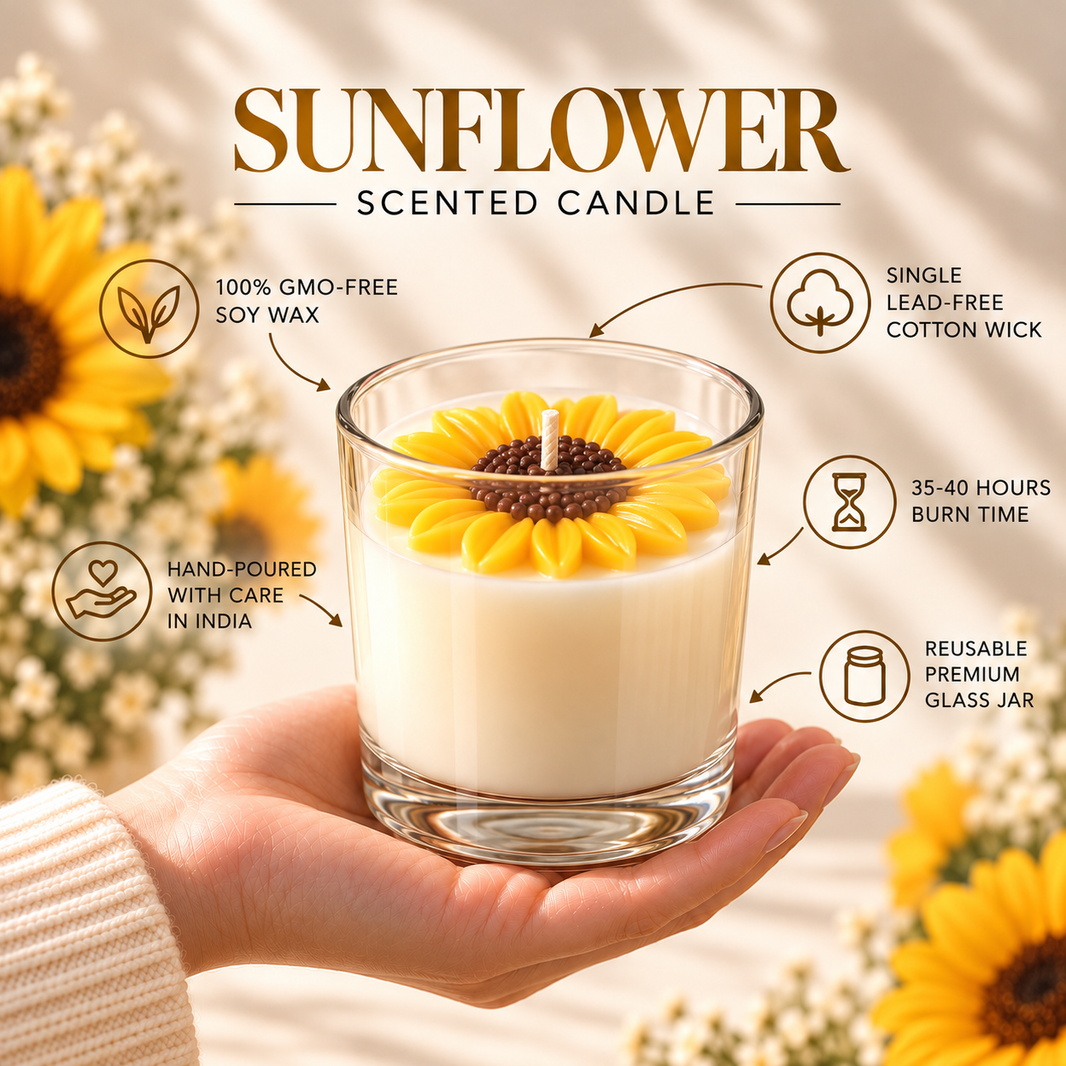 Sunflower Candle Jar — Soy Wax Candle for Diwali & Puja Gifting