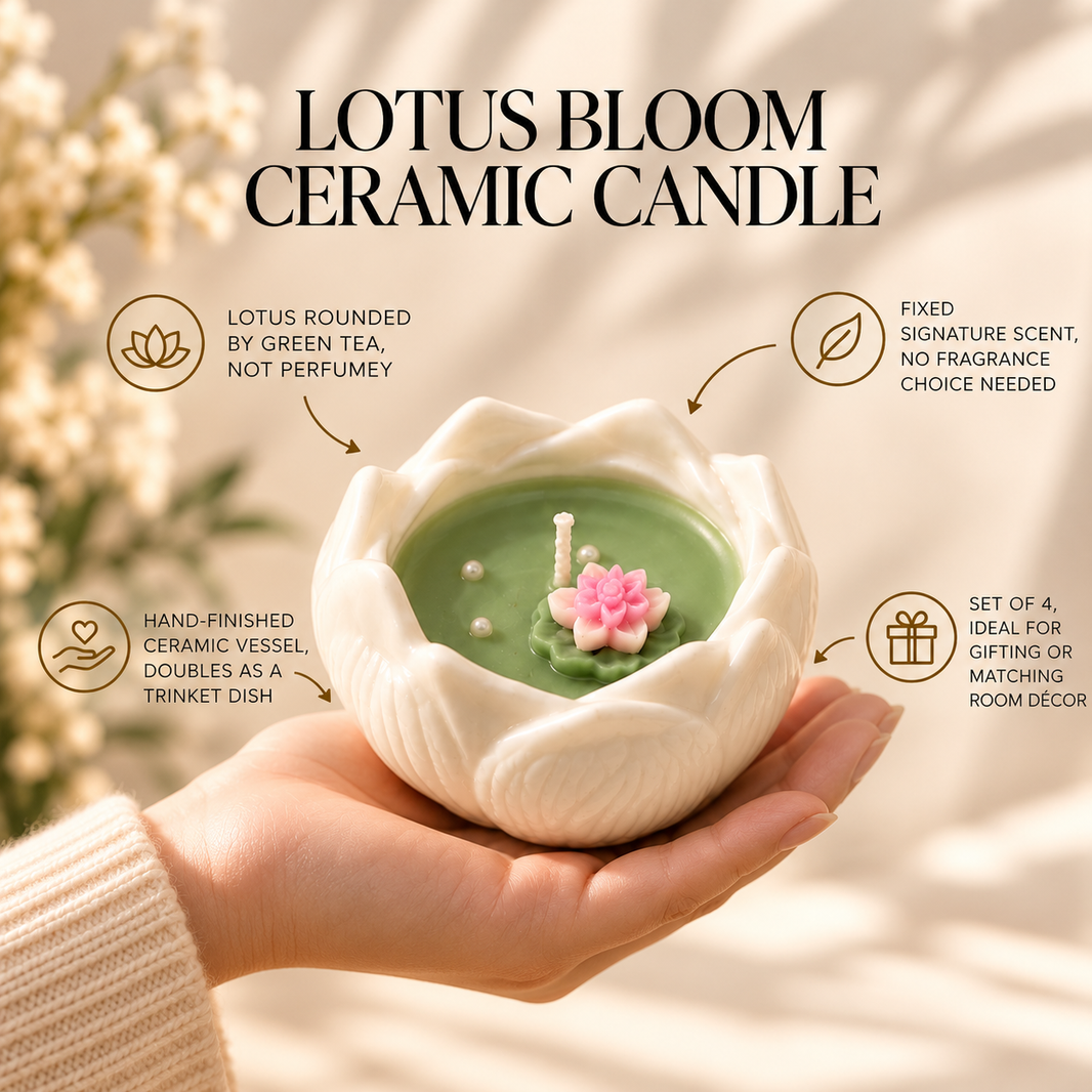 Lotus Bloom Ceramic Candle - Pack of 4