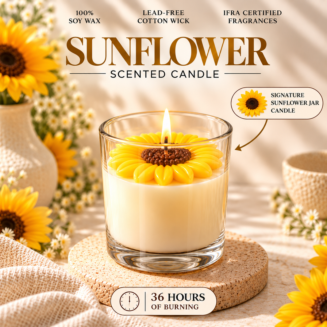 Sunflower Candle Jar — Soy Wax Candle for Diwali & Puja Gifting