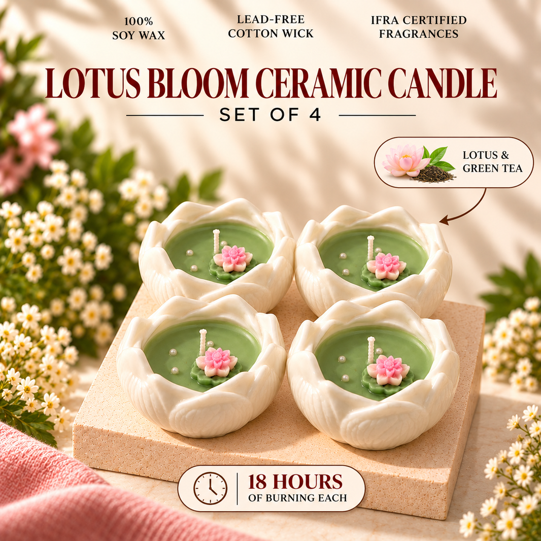 Lotus Bloom Ceramic Candle - Pack of 4