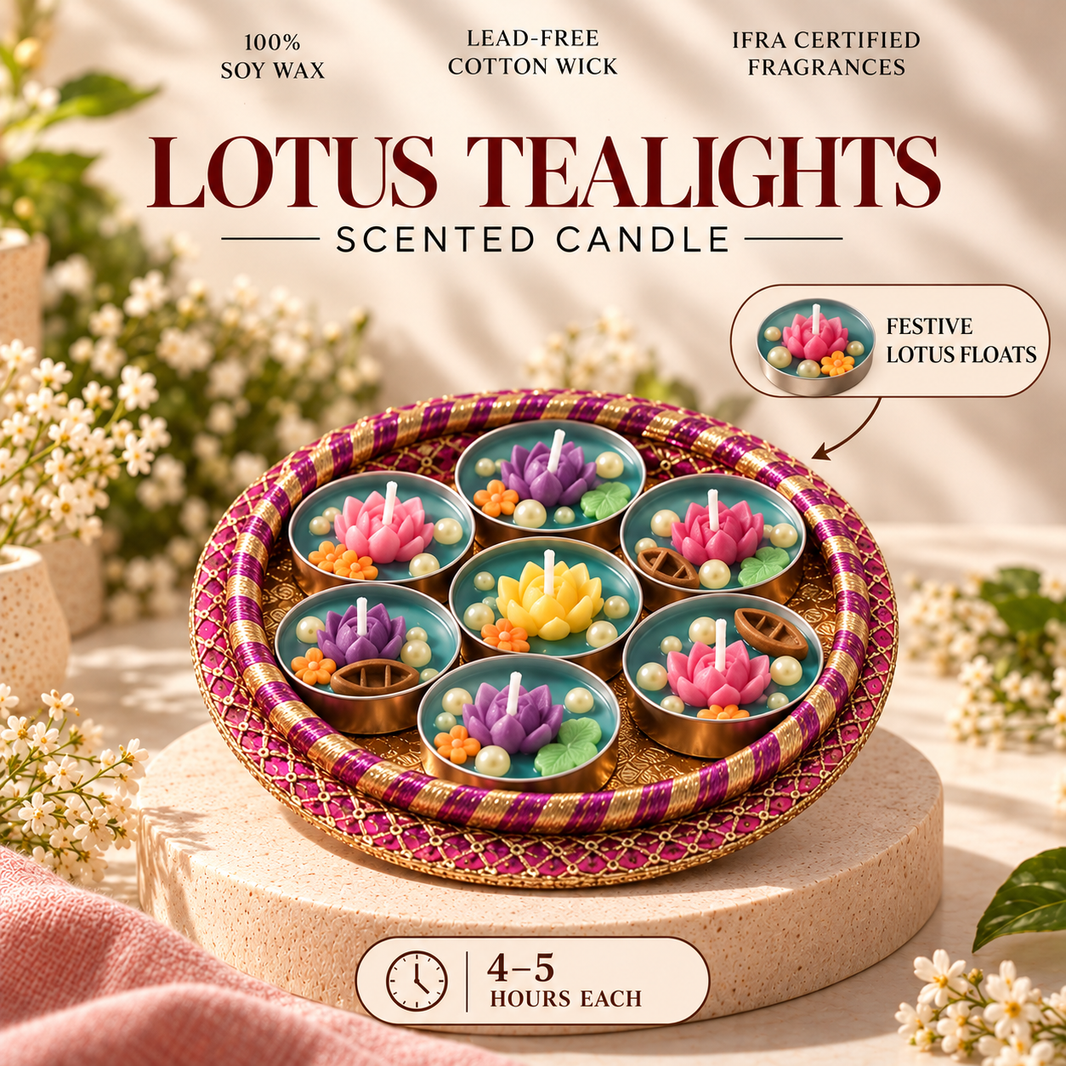 Lotus Tea light Candle — Soy Wax Tealight Candles for Wedding Favours | Pack of 4