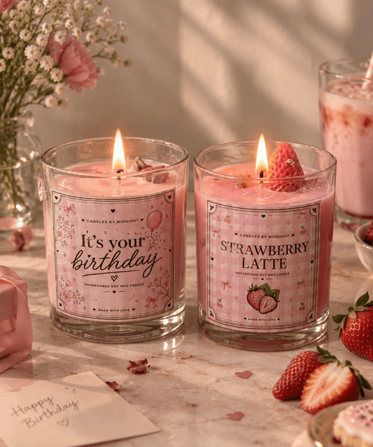 It's Your Birthday & Strawberry Latte Candle Combo – Vanilla Cake + Strawberry Milk Gift Set of 2 - Candles By Midnight