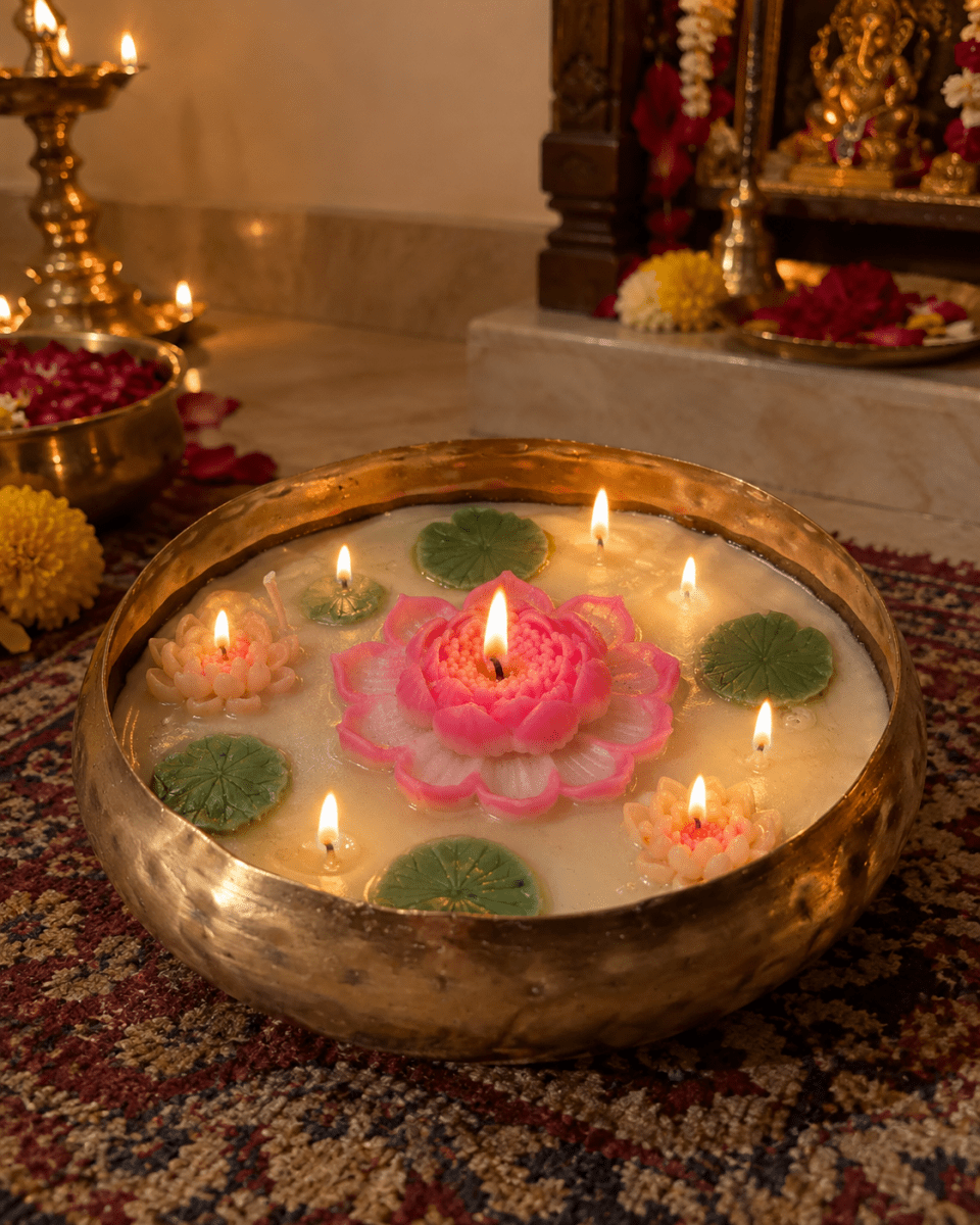 Lotus Pond Hammered Bowl Urli — Soy Wax Candle for Wedding Favours - Candles By Midnight