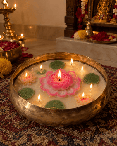 Lotus Pond Hammered Bowl Urli — Soy Wax Candle for Wedding Favours - Candles By Midnight