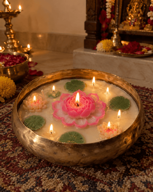 Lotus Pond Hammered Bowl Urli — Soy Wax Candle for Wedding Favours - Candles By Midnight