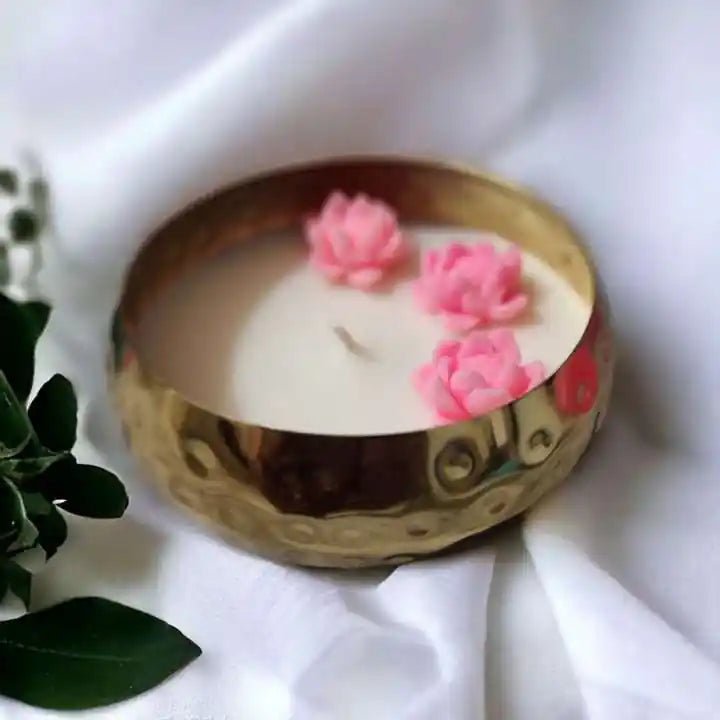 Lotus Urli Candle - hammered bowl - Candles By Midnight