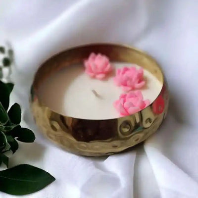 Lotus Urli Candle - hammered bowl - Candles By Midnight