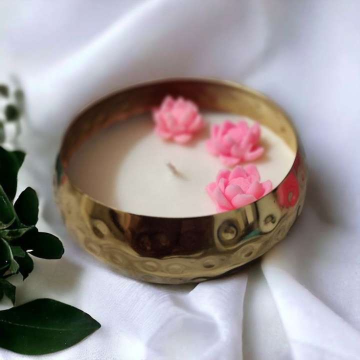 Lotus Urli Candle - hammered bowl - Candles By Midnight