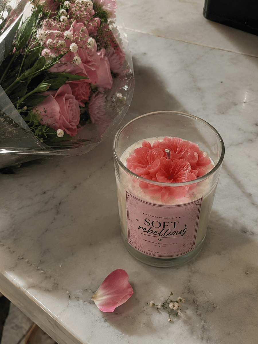 Soft Rebellion Flower Candle Jar — Soy Wax Candle for Wedding Favours - Candles By Midnight