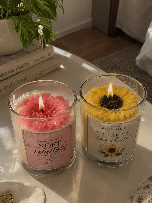 Soft Rebellion & Sunflower Candle Combo – Vanilla Cake + Honeyed Floral Gift Set of 2 - Candles By Midnight