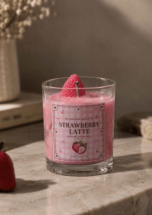 Strawberry Latte Candle Jar — Soy Wax Candle for Romantic Gifting - Candles By Midnight