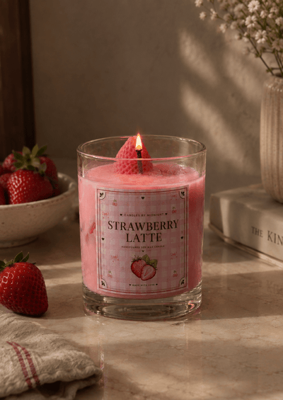 Strawberry Latte Candle Jar — Soy Wax Candle for Romantic Gifting - Candles By Midnight